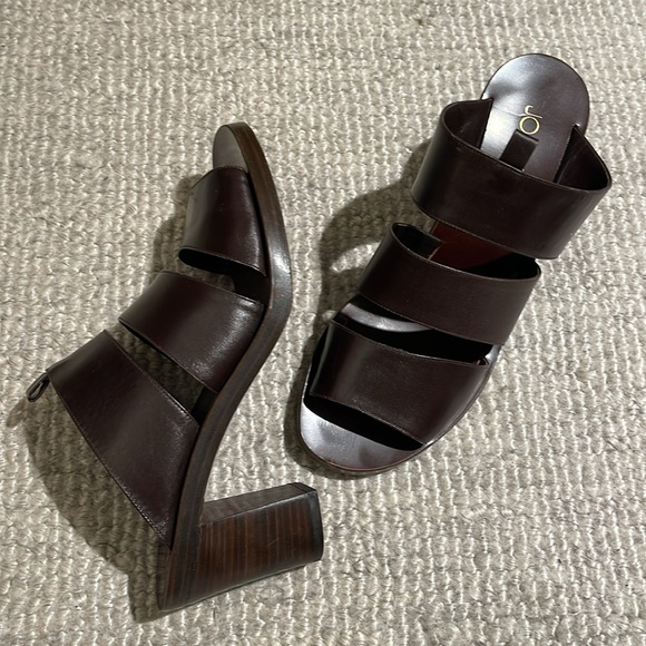 Vintage Joan & David Brown Leather Block Heel Sandals/Clogs/Mules size 8.5 - Picture 1 of 9